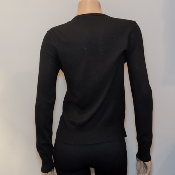 Ann Taylor Buttoned Cardigan Sweater Cotton Knit Crew Neck Womens Medium Black - Picture 6 of 10